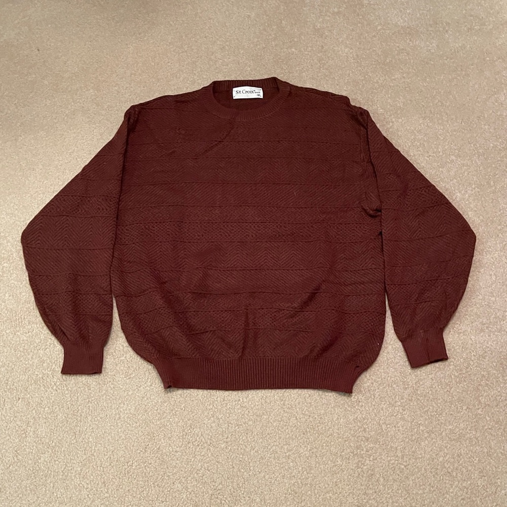 St. Croix Shop Men's Medium Geometric Patterned Striped Clay Colored Sweater